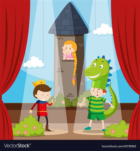 Kids Doing Role Play On Stage Royalty Free Vector Image