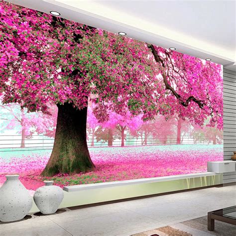 Custom Wall Cloth Mural De Parede Romantic Cherry Flower Tree 3d Large