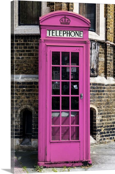 Painted Pink Phone Booth In London Wall Art Canvas Prints Framed