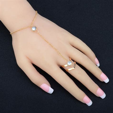 women s rhinestone fashion crystal alloy chain pierced tassel harness finger bracelet birthday