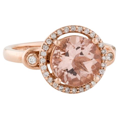Morganite And Diamond Halo 14k Rose Gold Engagement Ring For Sale At