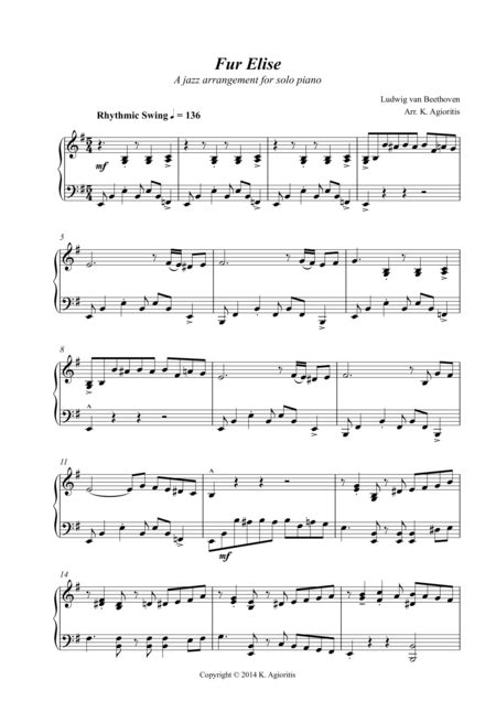 100%(2)100% found this document useful (2 votes). Fur Elise - Jazz Arrangement for Solo Piano | Piano sheet music, Piano, Sheet music