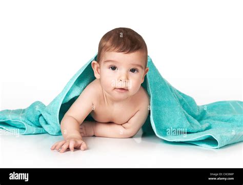Baby Covered With A Towel Isolated On White Stock Photo Alamy