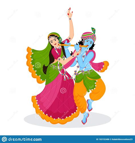 Illustration Of Radha Krishna Dancing Rasleela With Each Other Happy