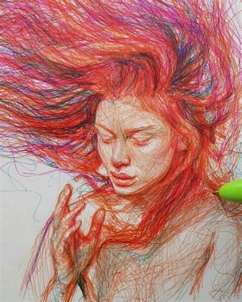 Scribble Color Pen Portraits In 2021 Pen Art Drawings Ballpoint Pen