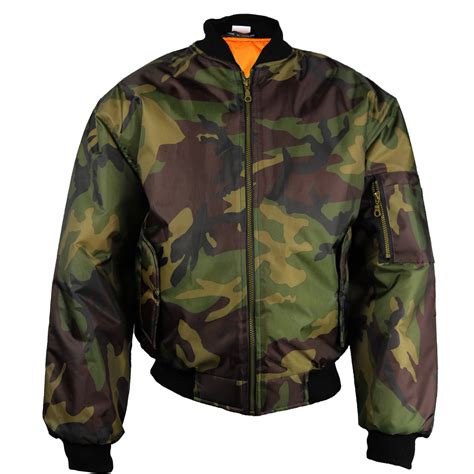 Army Camo Mens Classic Ma1 Flyer Bomber Jacket Brown Green Full Zip