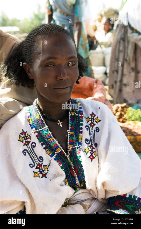 A Beautiful Tigrinya Woman Dressed In A Traditional Tigray Dress At