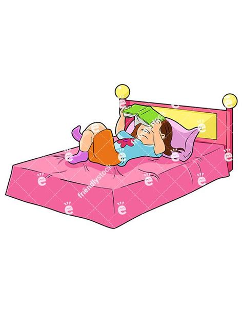 Little Girl Reading In Bed Cartoon Vector Clipart Friendlystock