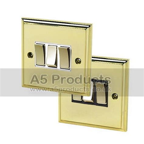 10 Amp Triple Light Switch 3 Gang 2 Way In Polished Brass Victorian