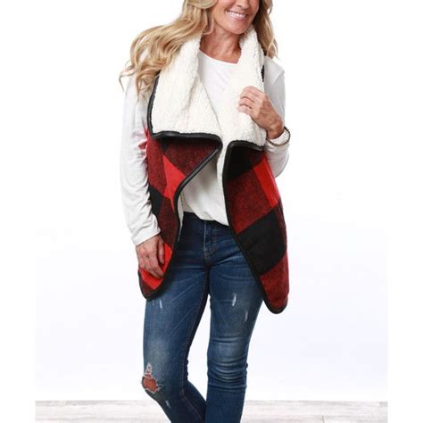 Coco And Main Red And Black Buffalo Check Sherpa Vest 40 Liked On