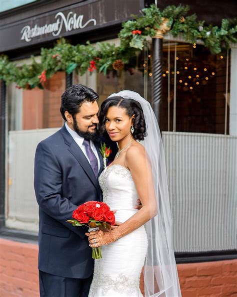 Beautiful Interracial Couple At Their Wedding Celebration At The Restaurant Nora In Washington