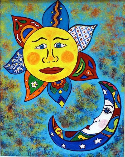 Mexican Sun And Moon By Nancy Otey Moon Painting Sun Art Celestial Art