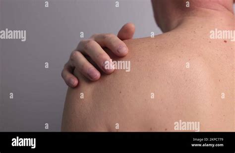 Shoulder Pain And Trigger Points Naked Man Closeup Massaging Painful Shoulder Stock Video