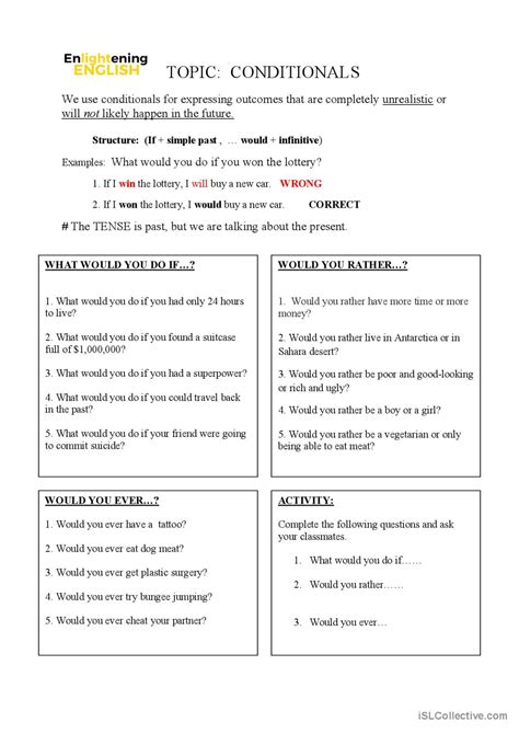 Conditionals Discussion Starters Sp English Esl Worksheets Pdf And Doc