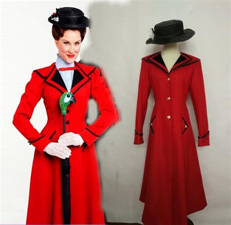 Free Shipping Mary Poppins Cosplay Costume Red Jacket Hat Custom Made