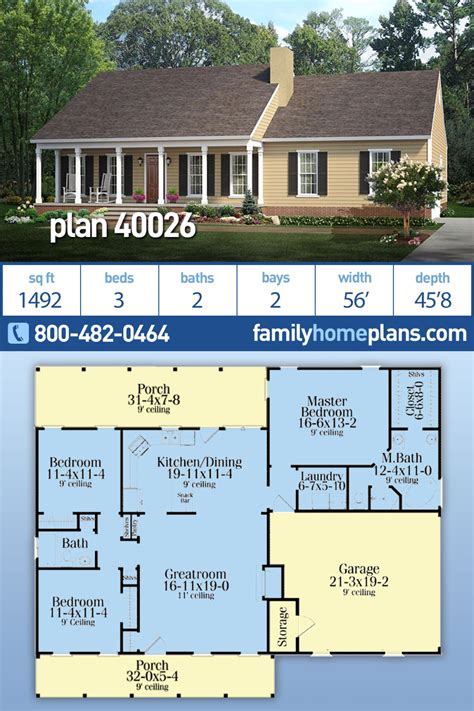 Simple 3 bedroom 2 bath house plans. Ranch Style House Plan 40026 with 3 Bed , 2 Bath , 2 Car ...