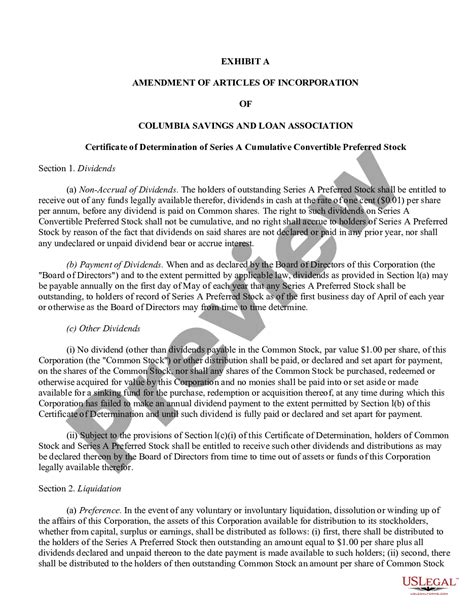 Amendment To Articles Of Incorporation With Exhibit Articles Of