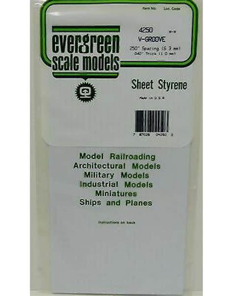 Evergreen Plastic Materials 4250 Opaque White Polystyrene V Groove 250 Spacing 040