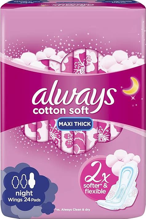 Always Cotton Soft Maxi Thick Night Sanitary Pads With Wings 8 Count