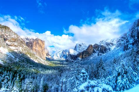 Usa Parks Seasons Winter Mountains Sky Yosemite Spruce Hd