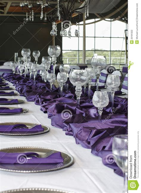 Vertical Table Setting For Wedding Purple Stock