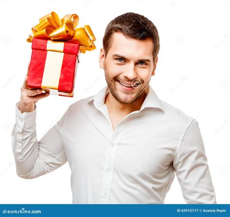 Young Man Carries Heart Shaped Box Stock Image Image Of Glad Cute 63915717