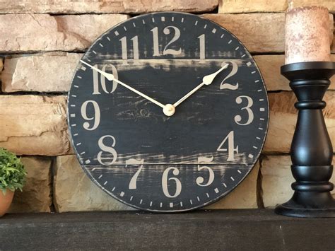 14 Inch Black Clockblack Distressed Wall Clock Modern Rustic Etsy