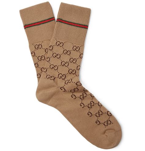 Gucci Logo Jacquard Cotton Blend Socks Brown Gucci