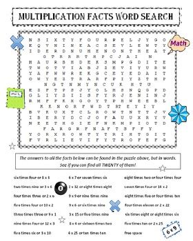 Multiplication Facts Word Search Puzzle By David Filipek TpT