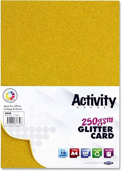 Pack Of 10 Premier Activity A4 250gsm Glitter Card 10 Sheets Gold