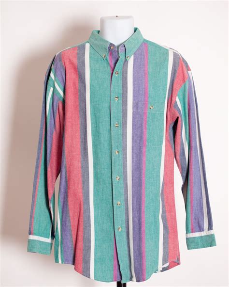Vintage 90s Button Down Colorful Vertical Stripe Shirt Etsy Vertical Stripe Striped Shirt