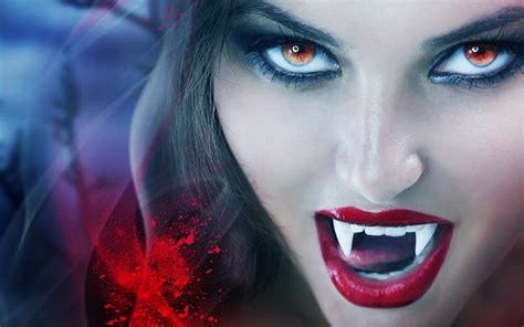 Hd Wallpaper Model Blood Spatter Vampires Juicy Lips Red Eyes