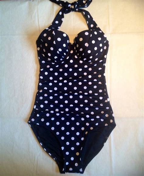 Black Polka Dot One Piece Swimsuit Vintage Retro Bathing Suit Vintage