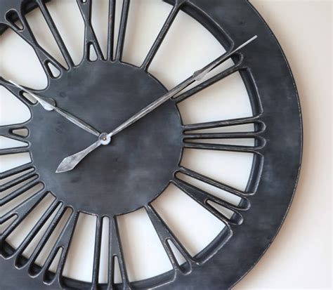 Dark Grey Clock With Large Wooden Roman Numerals