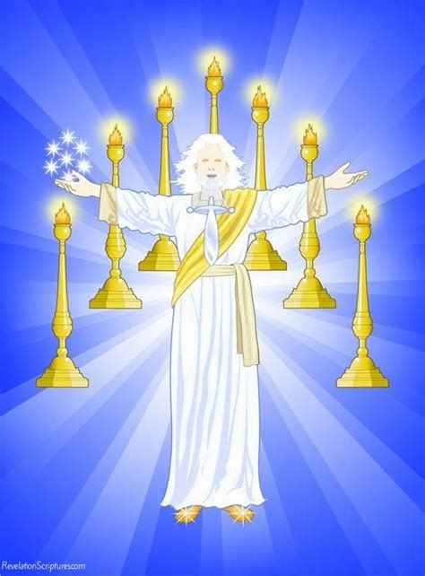 Jesus In Midst Of 7 Lampstands With 7 Stars And Sword Book Of