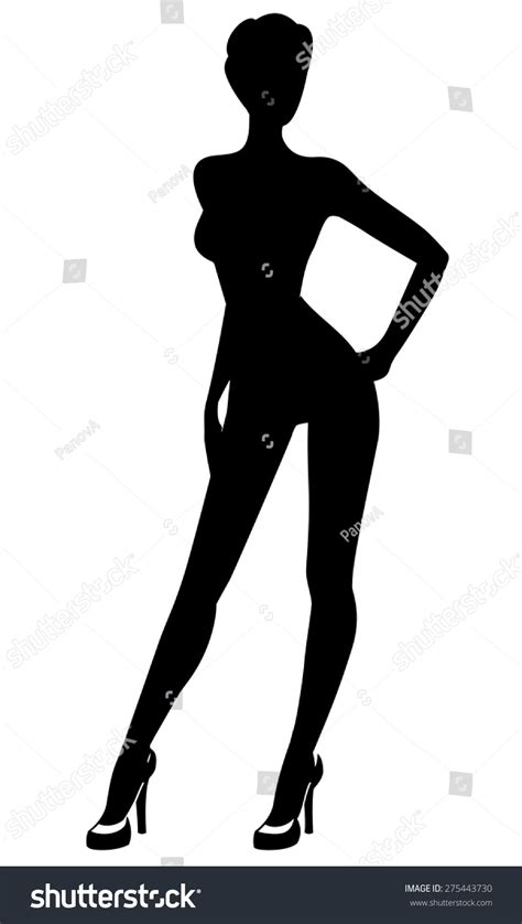 Silhouette Naked Woman Standing High Heels เวกเตอรสตอก ปลอดคาลขสทธ