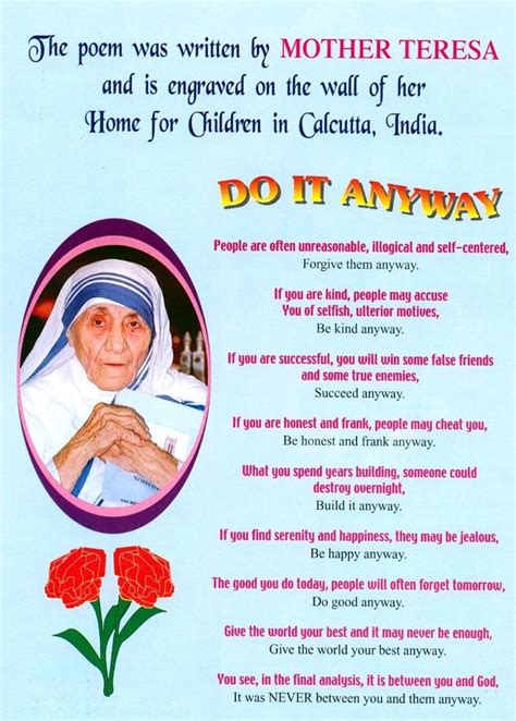 Mother teresa quotes do it any way quotesgram. The 5th Gospel: Our Lives in Christ: Do It Anyway by ...