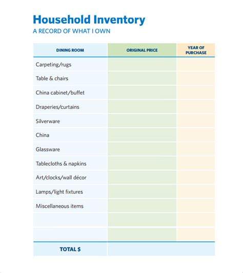 Home Inventory Templates 10 Free Printable Excel Word And Pdf Formats