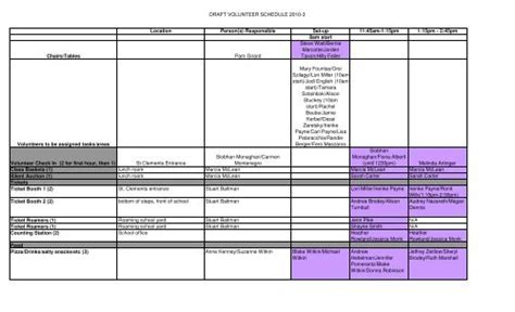 Draft Volunteer Schedule 2010 3 Allenby Parents Association