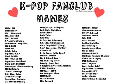 K Pop Fanclub Names By Amerhakeem On Deviantart Kpop Fandom Names