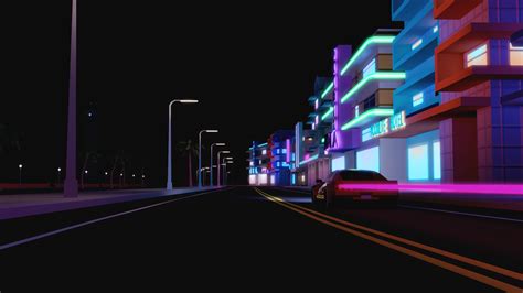 Wallpaper Street Night Car Render Urban Building Road Cgi