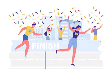 Victory Celebration In City Marathon Illustration Stock Illustration