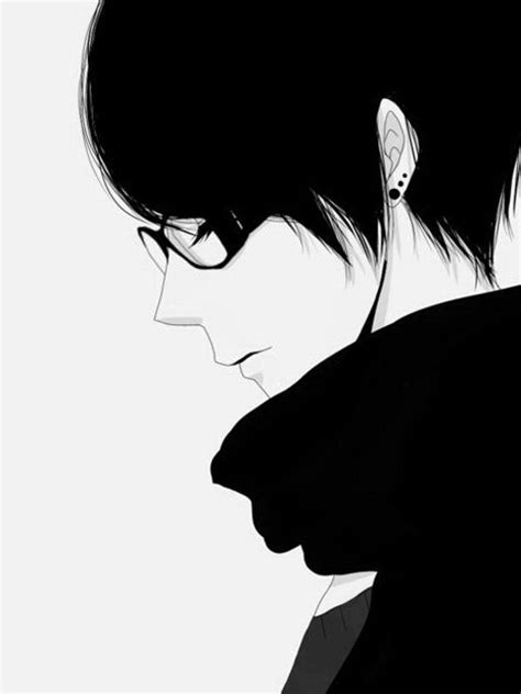Anime Boy Black And White Glasses Black Hair Closed