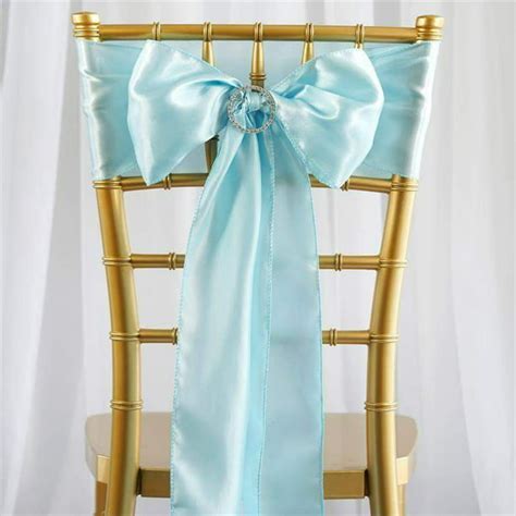 Efavormart 25pcs Light Blue Satin Chair Sashes Tie Bows For Wedding