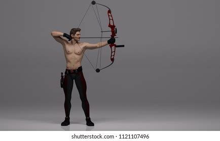 3d Render Male Archer Pose Practicing Stock Illustration 1121107496