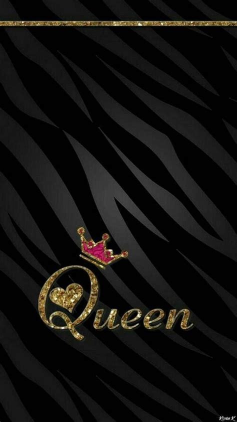 The Word Queen With A Crown On It In Gold Glitter And Black Zebra Print