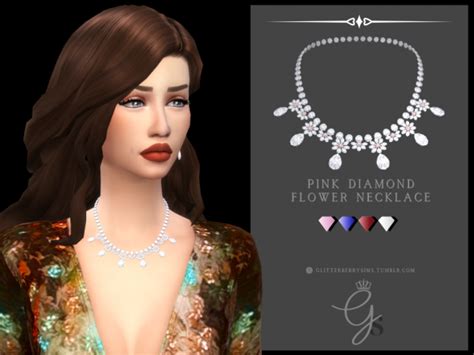 Pink Flower Diamond Necklace By Glitterberry Sims The Sims 4 Download