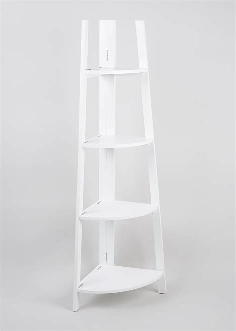 221cm long, with round mirror and shelves. 4 Tier Corner Shelf Unit (136cm x 53cm x 34cm) - White ...