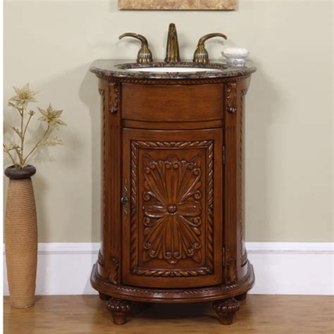 Superb contemporary bathroom or living room vanity, made of carved cedar wood wiener with white wash, with two sink and the laser cut for the sink hole is man made. 24 Inch Small Single Sink Bathroom Vanity with Granite