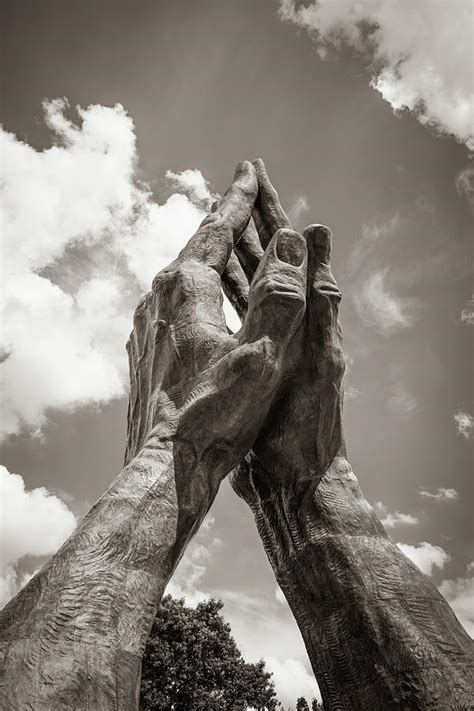 Tulsa Praying Hands Sculpture Sepia Photograph By Gregory Ballos